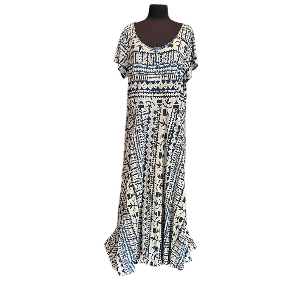 Chaps Blue and Beige Patterned Dress